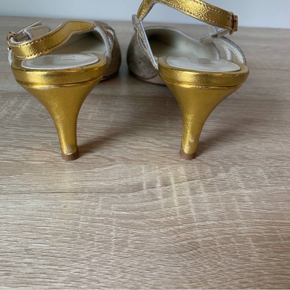 Vintage Pointed Toe Slingback Pump Gold Heels Special Occasion Something Bleu - Picture 11 of 15